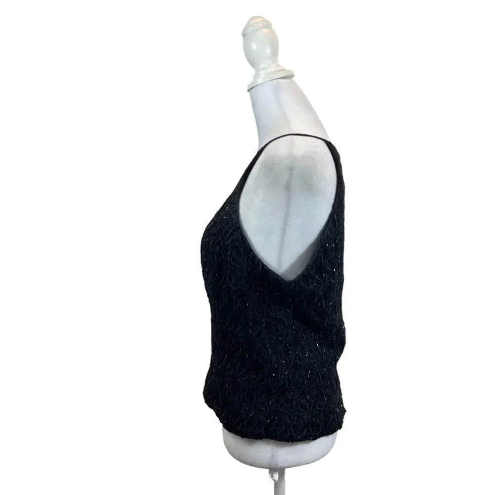 Carmen Marc Valvo Brand‎ Black Beaded Formal Top Size 10 - Picture 4 of 13
